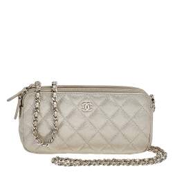 مملوكة مسبقًا Chanel Metallic Beige Caviar Quilted Leather So Many Double Zip Wallet On Chain