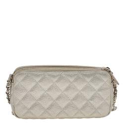 مملوكة مسبقًا Chanel Metallic Beige Caviar Quilted Leather So Many Double Zip Wallet On Chain