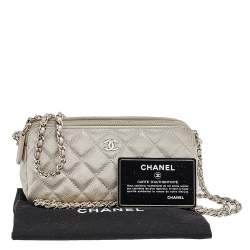 مملوكة مسبقًا Chanel Metallic Beige Caviar Quilted Leather So Many Double Zip Wallet On Chain