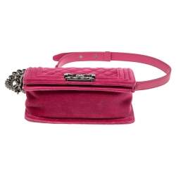 Pre Owned Chanel Fuchsia Quilted Velvet Small Boy Flap Bag