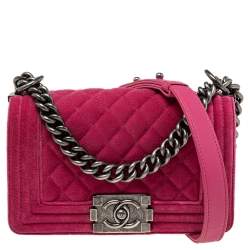 CHANEL Velvet Quilted Boy Wallet On Chain WOC Blue 1066545