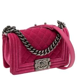 Pre Owned Chanel Fuchsia Quilted Velvet Small Boy Flap Bag