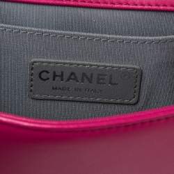 Pre Owned Chanel Fuchsia Quilted Velvet Small Boy Flap Bag