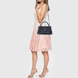 Pre Owned Chanel Navy Blue Quilted Caviar Leather Small Coco Top Handle Bag