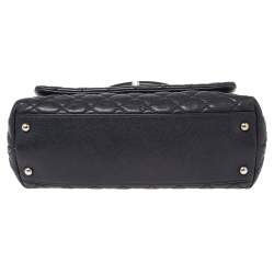 Pre Owned Chanel Navy Blue Quilted Caviar Leather Small Coco Top Handle Bag