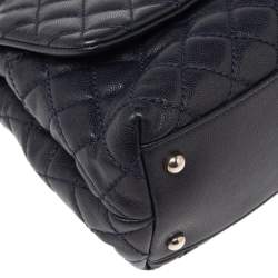 Pre Owned Chanel Navy Blue Quilted Caviar Leather Small Coco Top Handle Bag
