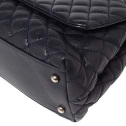 Pre Owned Chanel Navy Blue Quilted Caviar Leather Small Coco Top Handle Bag