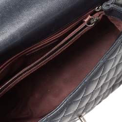 Pre Owned Chanel Navy Blue Quilted Caviar Leather Small Coco Top Handle Bag