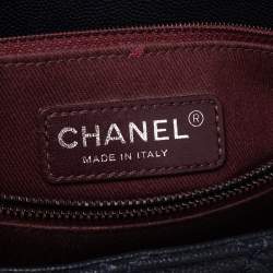 Pre Owned Chanel Navy Blue Quilted Caviar Leather Small Coco Top Handle Bag