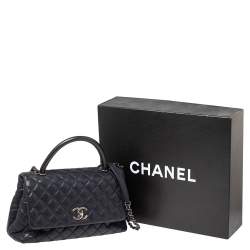 Pre Owned Chanel Navy Blue Quilted Caviar Leather Small Coco Top Handle Bag
