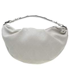 Pre Owned Chanel White Quilted Caviar Leather Outdoor Hobo