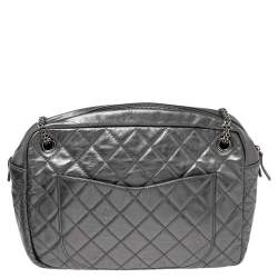 Pre Owned Chanel Silver Metallic Quilted Calfskin Large Reissue Camera Bag