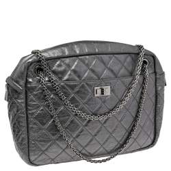 Pre Owned Chanel Silver Metallic Quilted Calfskin Large Reissue Camera Bag
