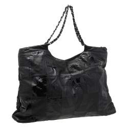 Pre Owned Chanel Black Patent Leather CC Chain Bag