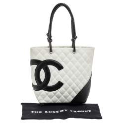 Chanel White/Black Quilted Leather Small Ligne Cambon Tote