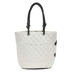 Chanel White/Black Quilted Leather Small Ligne Cambon Tote