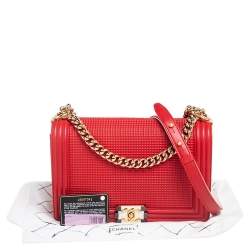 Chanel Red Cube Embossed Leather New Medium Boy Flap Bag