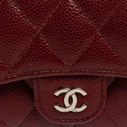 Pre Owned Chanel Red Caviar Leather Small CC Classic Flap Wallet