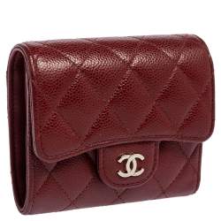 Pre Owned Chanel Red Caviar Leather Small CC Classic Flap Wallet