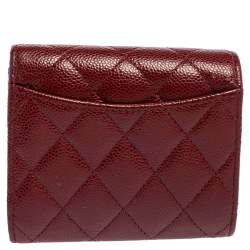 Pre Owned Chanel Red Caviar Leather Small CC Classic Flap Wallet