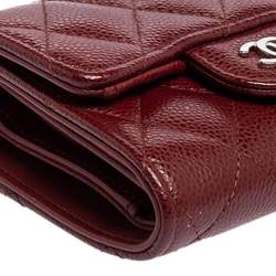 Pre Owned Chanel Red Caviar Leather Small CC Classic Flap Wallet
