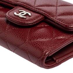 Pre Owned Chanel Red Caviar Leather Small CC Classic Flap Wallet