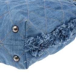 Pre Owned Chanel Blue Quilted Denim Fringe CC Hobo