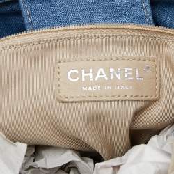 Pre Owned Chanel Blue Quilted Denim Fringe CC Hobo