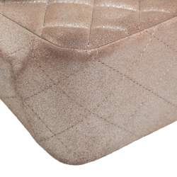 Pre Owned حقيبة شانيل كلاسيك سويدي مبطن بيج لامع مربعة بقلاب صغيرة 