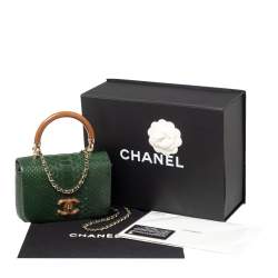 Pre Owned Chanel Green Python Knock on the Wood Top Handle Bag