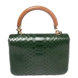 Pre Owned Chanel Green Python Knock on the Wood Top Handle Bag