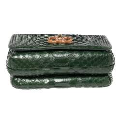 Pre Owned Chanel Green Python Knock on the Wood Top Handle Bag