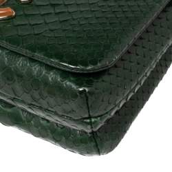 Pre Owned Chanel Green Python Knock on the Wood Top Handle Bag