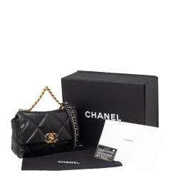 Pre Owned Chanel Black Quilted Leather Medium 19 Flap Bag