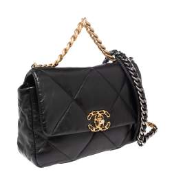 Pre Owned Chanel Black Quilted Leather Medium 19 Flap Bag