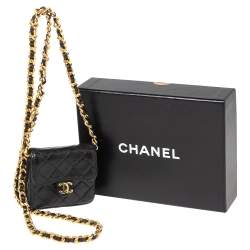 Pre Owned محفظة شانيل CC فينتدج جلد أسود مبطن بسلسلة