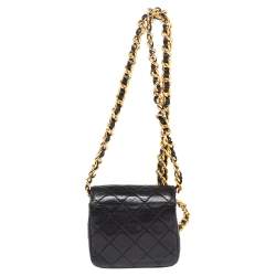 Pre Owned محفظة شانيل CC فينتدج جلد أسود مبطن بسلسلة