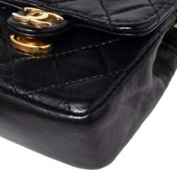 Pre Owned محفظة شانيل CC فينتدج جلد أسود مبطن بسلسلة