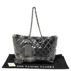 مملوكة مسبقًا Chanel Grey Quilted Vinyl and Tweed Funny Patchwork Tote