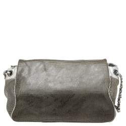 Pre Owned Chanel Silver Perforated Leather Hollywood Accordion Flap Bag