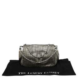 Pre Owned Chanel Silver Perforated Leather Hollywood Accordion Flap Bag
