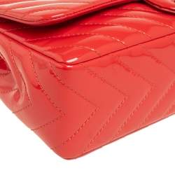 Pre Owned Chanel Coral Chevron Patent Leather Jumbo Classic Flap Bag