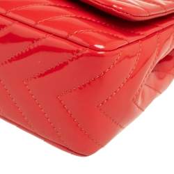 Pre Owned Chanel Coral Chevron Patent Leather Jumbo Classic Flap Bag