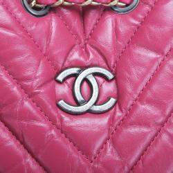 Pre Owned Chanel Red Leather Chevron Gabrielle Backpack