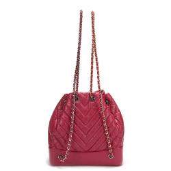 Pre Owned Chanel Red Leather Chevron Gabrielle Backpack