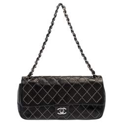 Pre Owned Chanel Black Chain Quilted Leather Single Flap Bag
