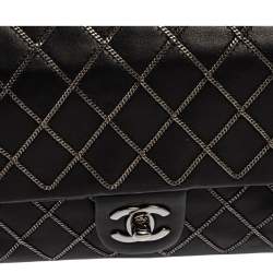 Pre Owned Chanel Black Chain Quilted Leather Single Flap Bag