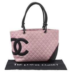 Pre Owned Chanel Pink/Black Quilted Leather Large Ligne Cambon Tote Bag