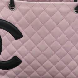 Pre Owned Chanel Pink/Black Quilted Leather Large Ligne Cambon Tote Bag