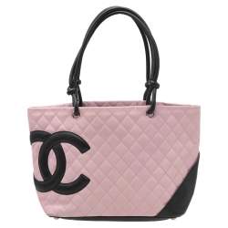 Pre Owned Chanel Pink/Black Quilted Leather Large Ligne Cambon Tote Bag